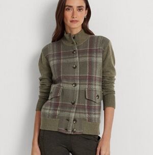 LAUREN RALPH LAUREN 2X NWT PLAID WOOL COAT CARDIGAN SWEATER. RELAX FIT